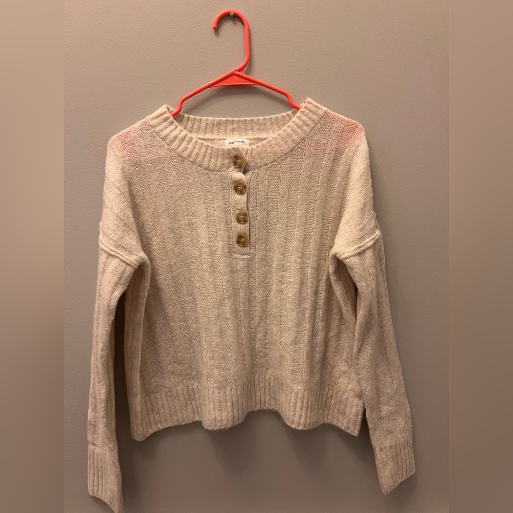 Hippie Rose Cream Crew Neck Sweater with Relaxed Fit